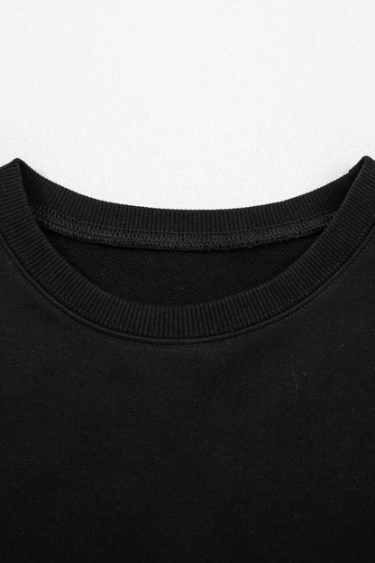 Black Varsity Stripe Detail Drop Shoulder Pullover Mini Skirt Set