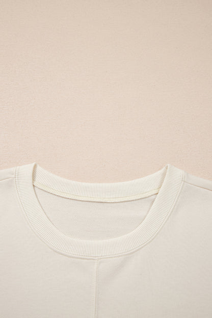 Jet Stream Solid Color Contrast Textured Patchwork Raw Edge 2pcs Short Set