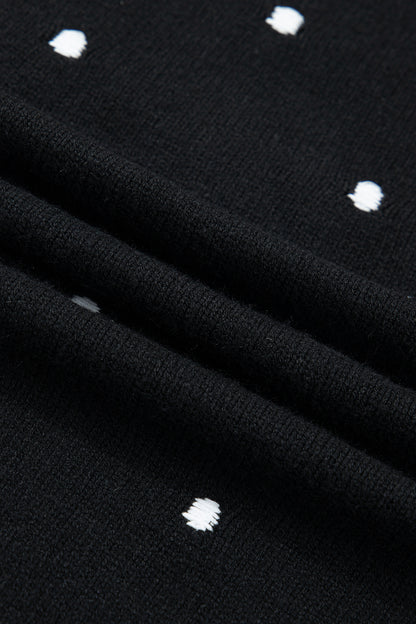 Black Elegant Polka Dot Bubble Short Sleeve Sweater