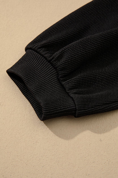 Black Contrast Color Block Leopard Trim Plus Size Ribbed Dress