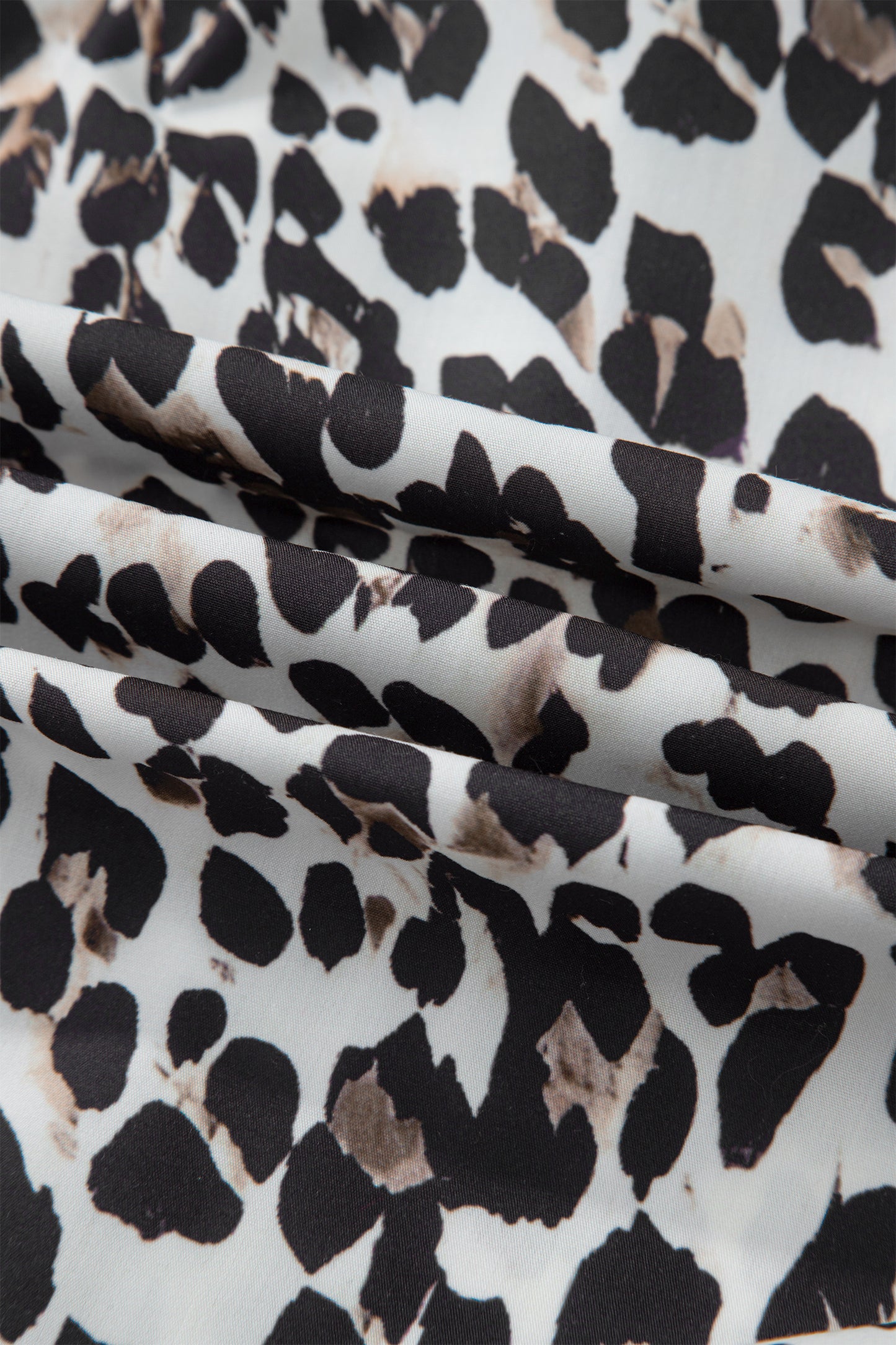 Multicolour Leopard Print Contrast Trim Button Split Neck Plus Long Sleeve Top