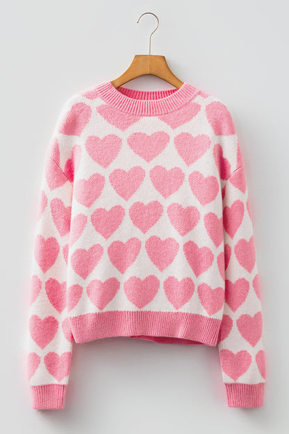 Strawberry Pink Valentine Heart Print Knit Sweater