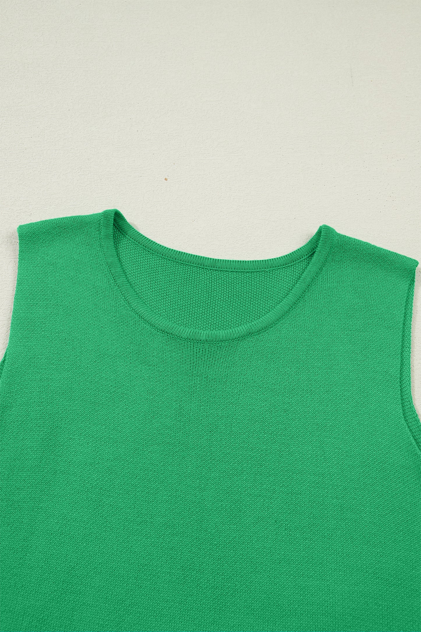 Bright Green Side Button Round Neck Knit Sleeveless Sweater