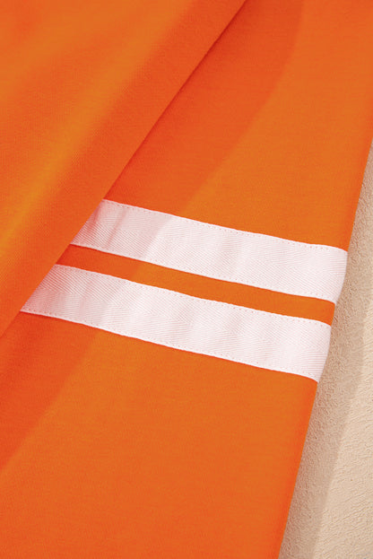 Orange Varsity Stripe Detail Drop Shoulder Pullover Mini Skirt Set