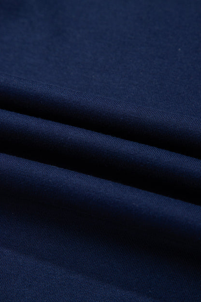 Navy Blue Varsity Stripe Detail Drop Shoulder Pullover Mini Skirt Set