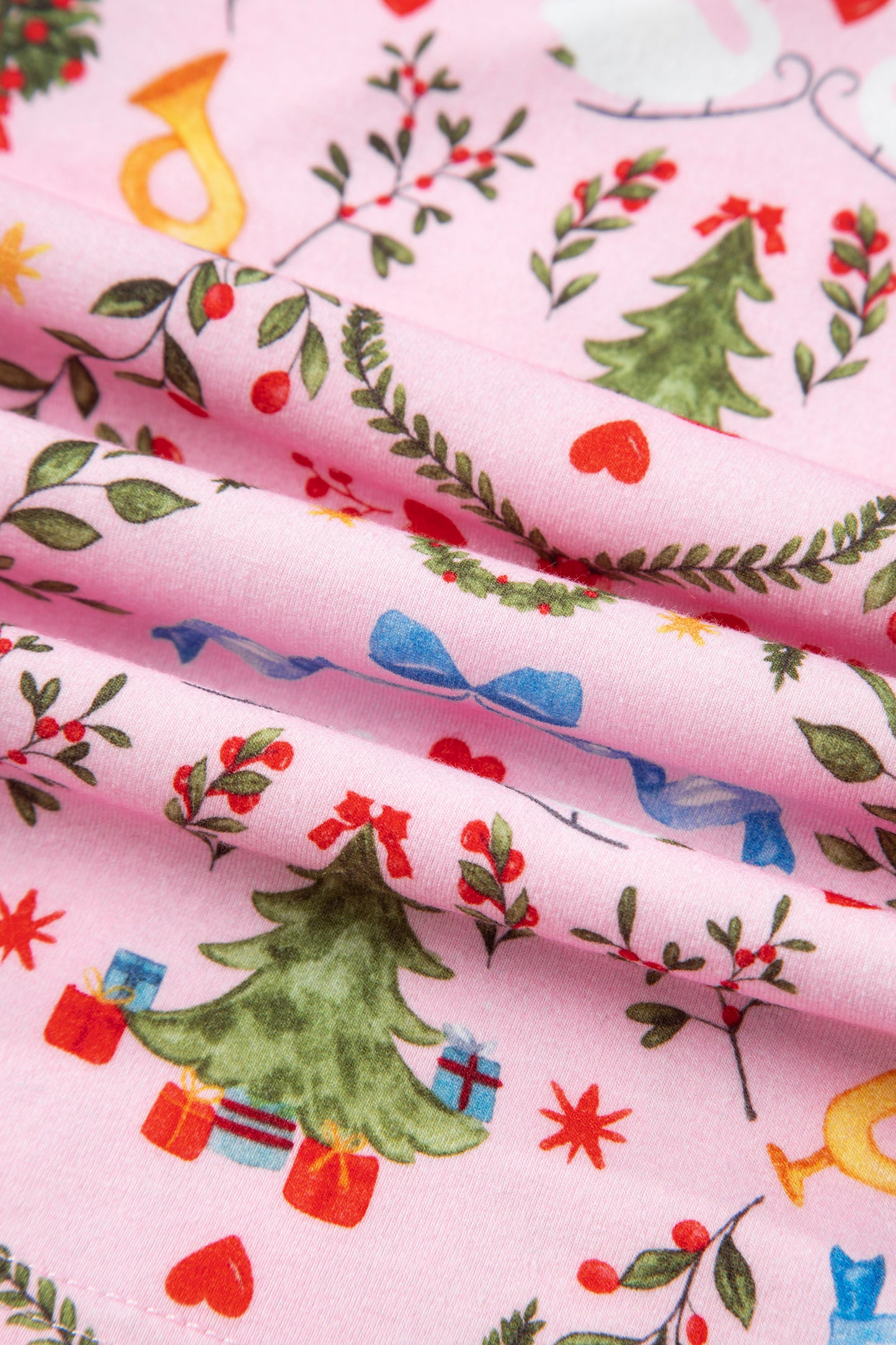 Pink Nutcracker Doll Christmas Print Ribbon Tie Waist Short 2pcs Pajama Set