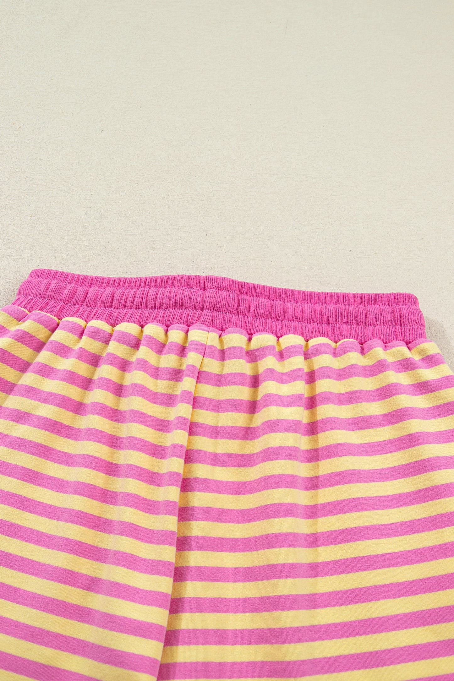 Yellow Stripe Drop Shoulder Boxy Casual Terry Short Set